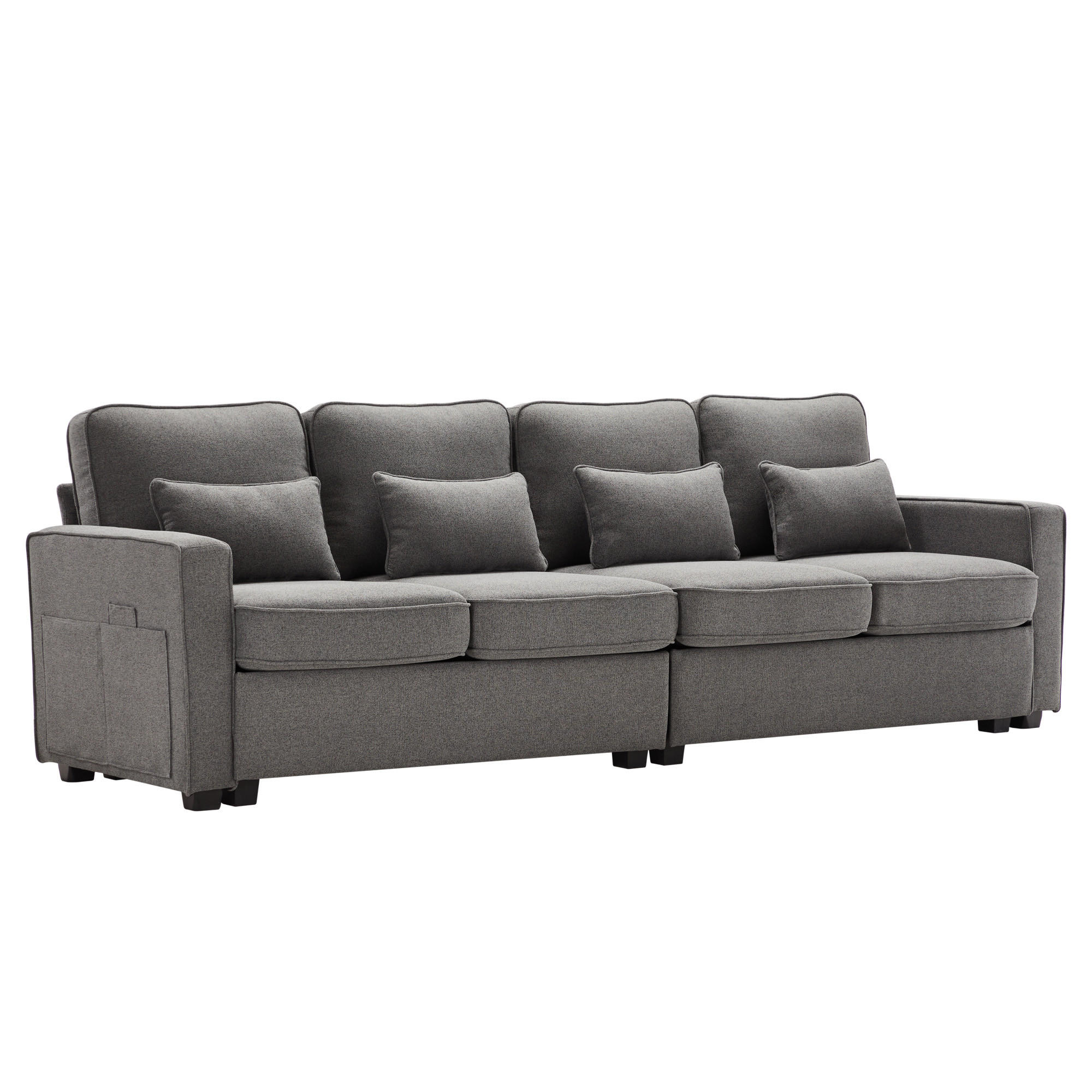 4-SITZER-SOFA Mit Leinenarmlehnen Und 4 Kissen Grau 264/83/87 cm - Grau, Holzwerkstoff/Metall (83/87/264cm) - Urban Meuble