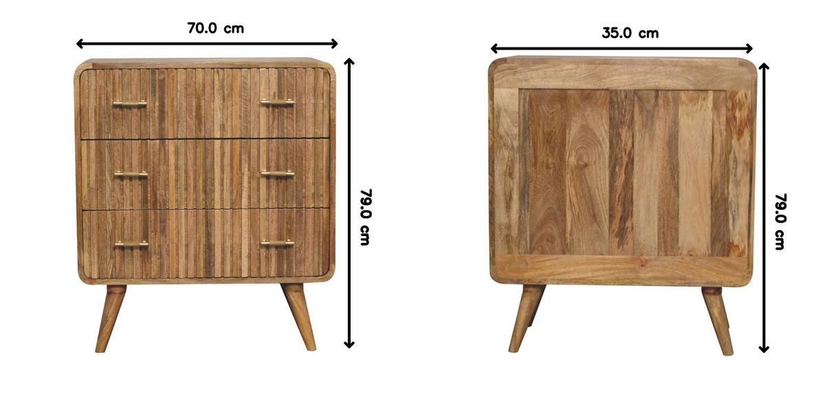 TRUHE Metropolitan 3-Schublade, Nordische Beine, Beige - Beige/Messingfarben, Holz/Metall (70/79/35cm) - Artisan Furniture