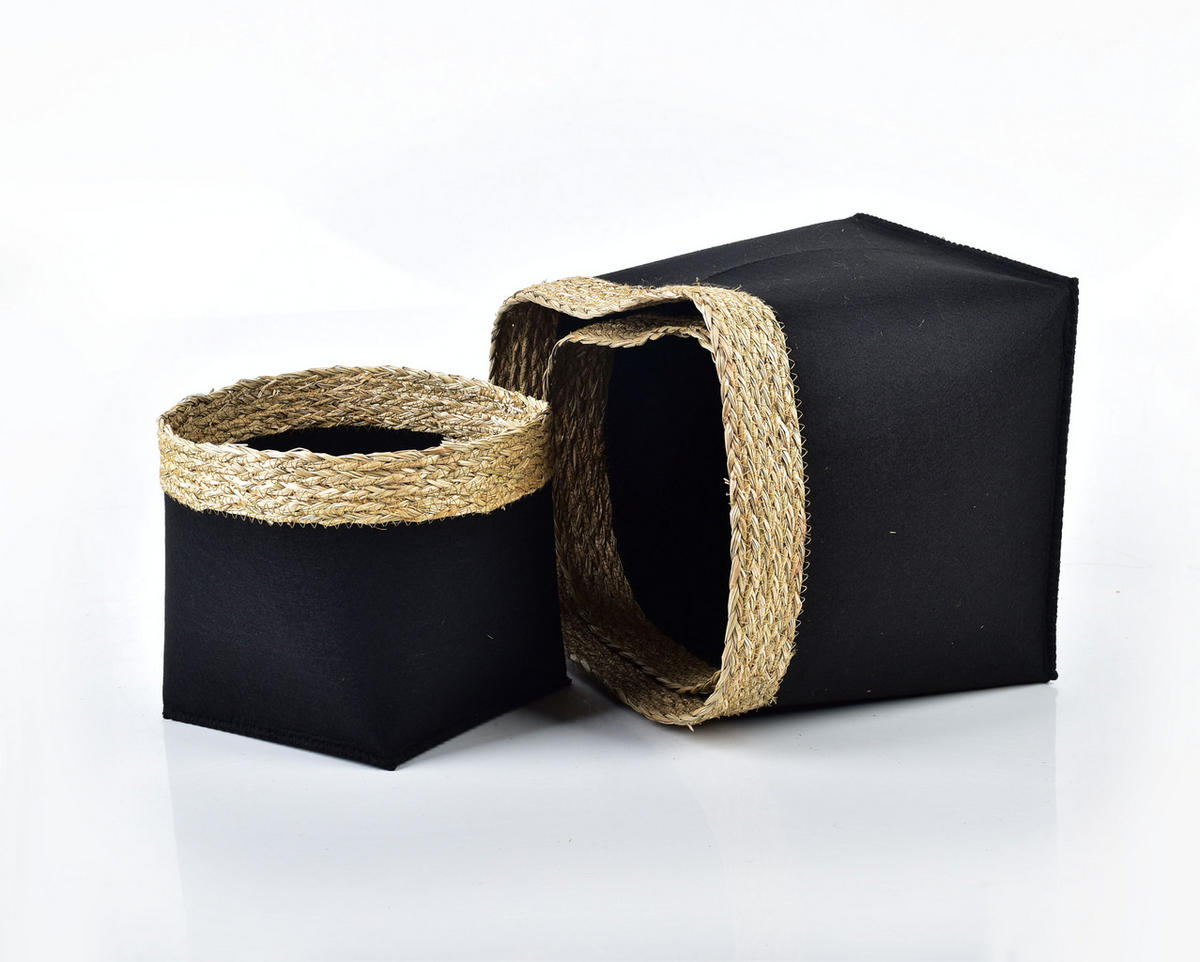 KORB Bali 3er Set schwarz 31/31/28cm Seegras - Schwarz, Naturmaterialien/Kunststoff (31/28/31cm) - Mondex