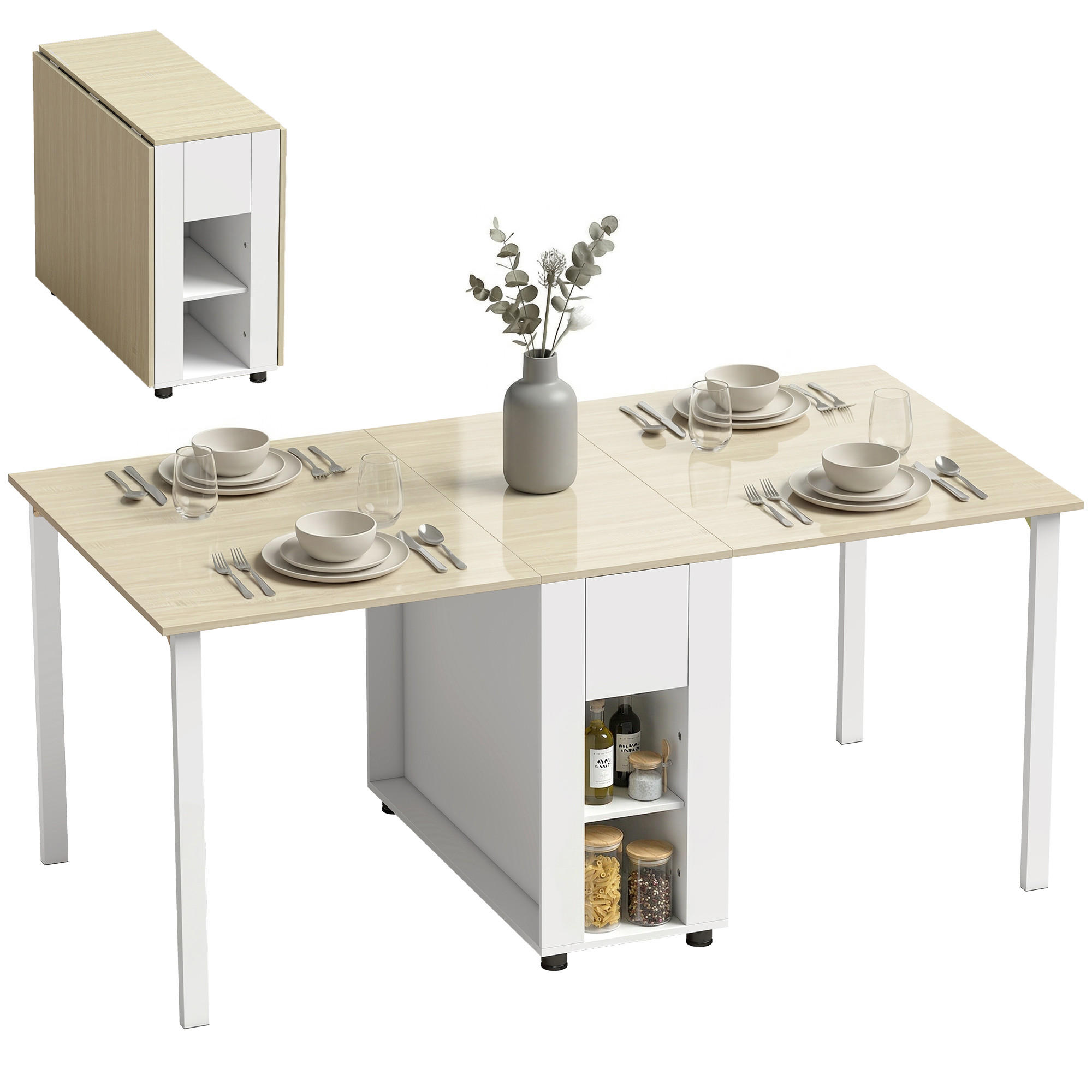 ESSTISCH Weiß+Naturholz 1 Stück - Weiß, Kunststoff (168.2/85/73cm) - GiPP