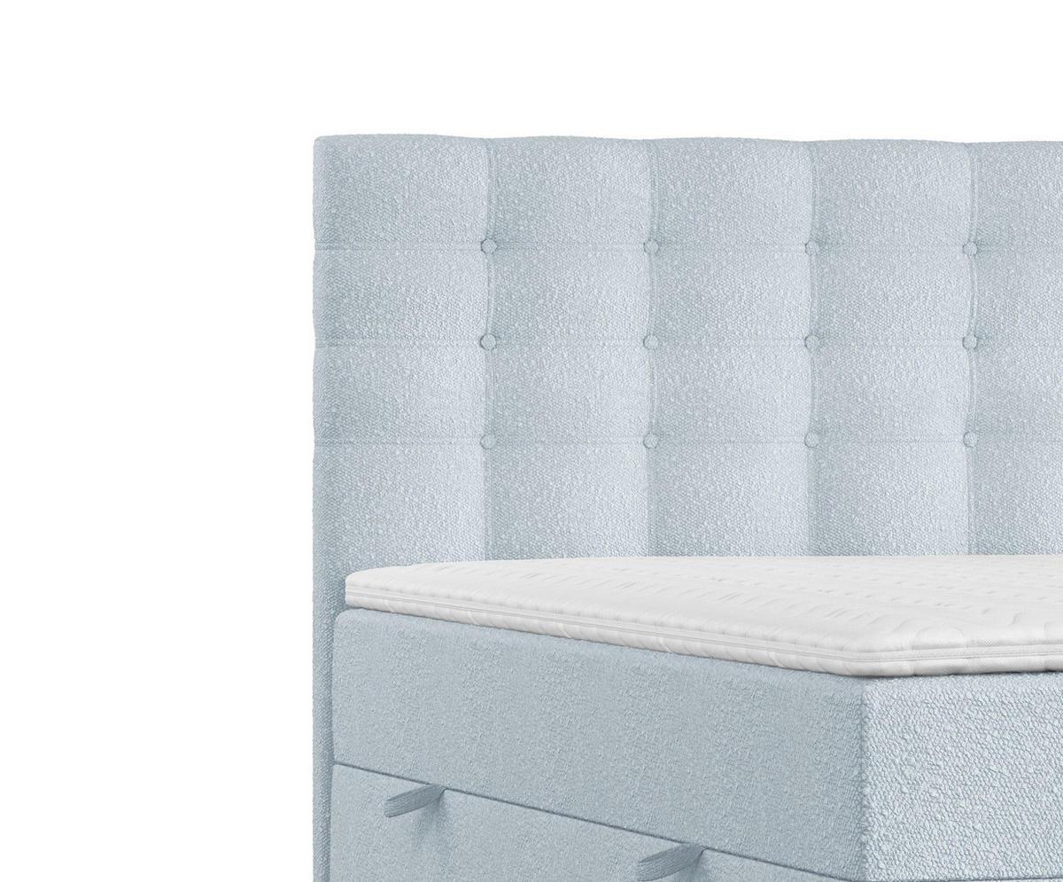 BOXBETT Sansa Hellblau 120/200 cm mit Taschenmatratze und Topper - Schwarz/Hellblau, Holz/Holzwerkstoff (120/200cm) - Maison de Reve