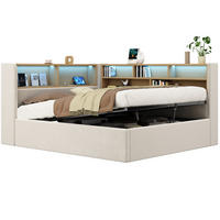 POLSTERBETT aus Samt 140x200 cm Beige mit hydraulischem Stauraum, LED-Beleuchtung und USB-/Type-C-Anschlüssen - Beige, Textil (140/200cm) - Modfu