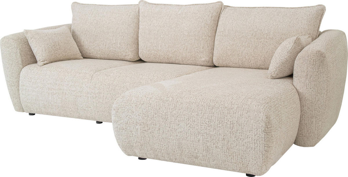 ECKSOFA Fabio mit Bettkasten, Strukturiert Ecru 255/165/91 cm - Ecru/Schwarz, Textil (165/255cm) - WFL GROUP