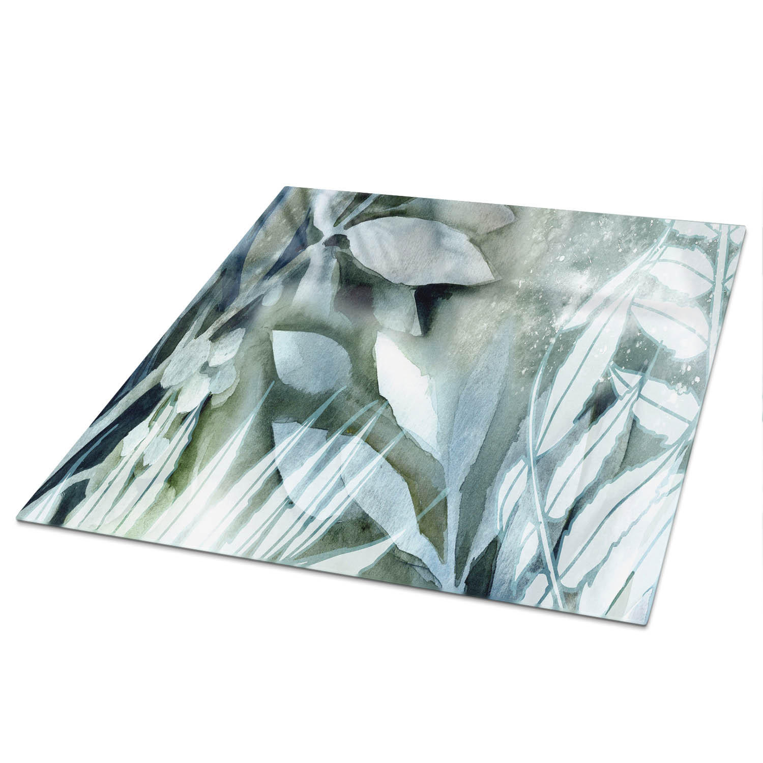 TISCHPLATTE 50x50 cm – Grüne Blätter - Weiß, Glas (0.4/50/50cm) - Wallfluent