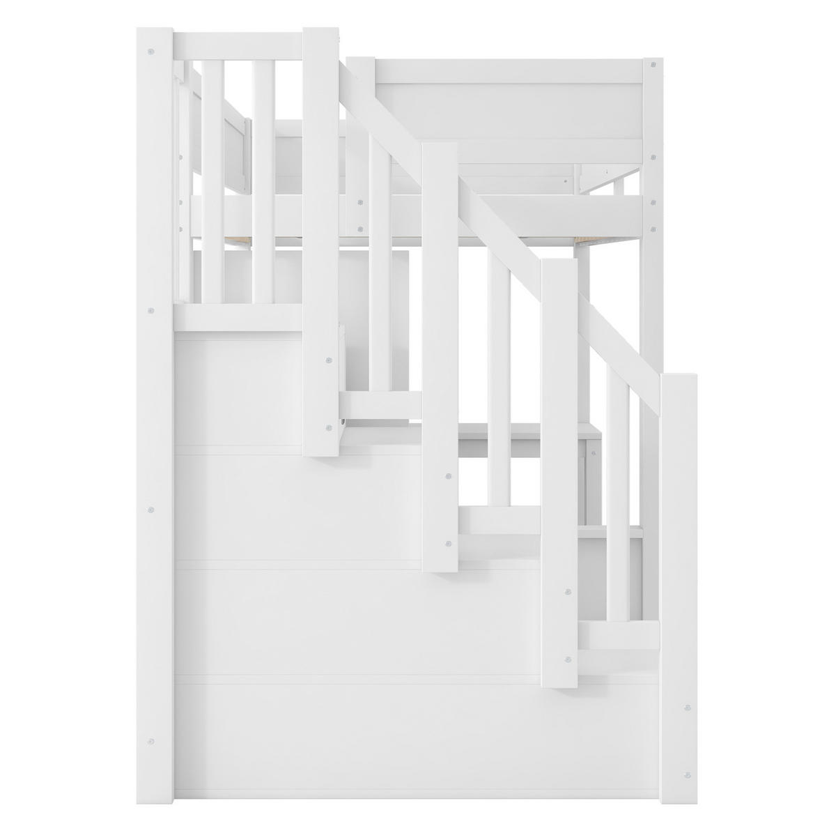 HOCHBETT mit Schreibtisch, Schrank und Stauraumtreppe 90x200 cm Weiß - Weiß, Holzwerkstoff (90/200cm) - Beauniv