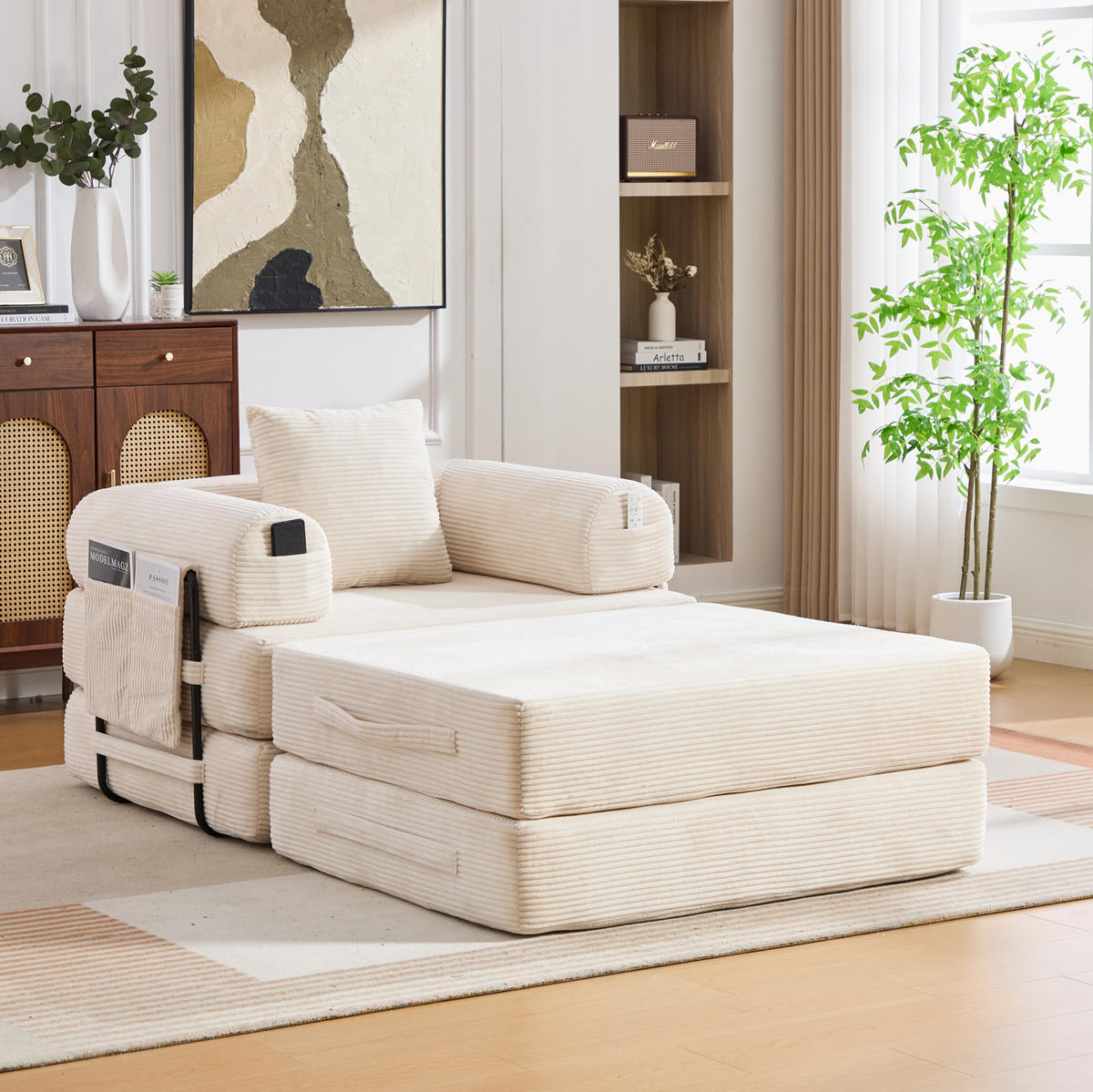 SOFA mit Hocker modular 112 x 190 cm Cord Beige - Beige, Kunststoff (190/67/112cm) - Meubliv