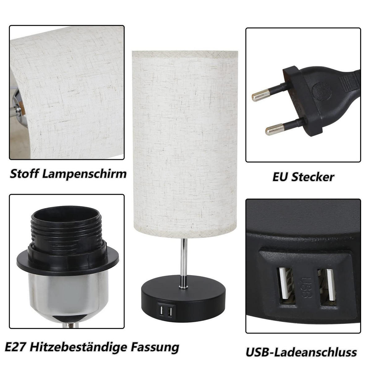 TISCHLEUCHTE Zenit 14/14/37 cm - Schwarz, Textil (14/14/37cm) - Nettlife