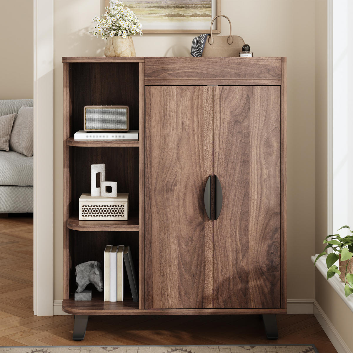 SCHUHSCHRANK schmal 2 Türen Holzoptik - Nussbaumfarben, Holzwerkstoff (80/99/32cm) - Fortuna Lai