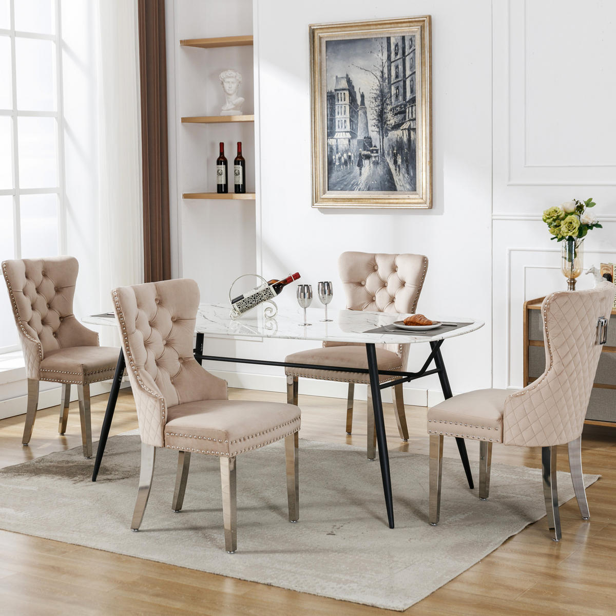 ESSZIMMERSTUHL gepolstert 62,5 x 94,5 cm Samt Beige - Beige, Metall (62.5/94.5/53.1cm) - Meubliv