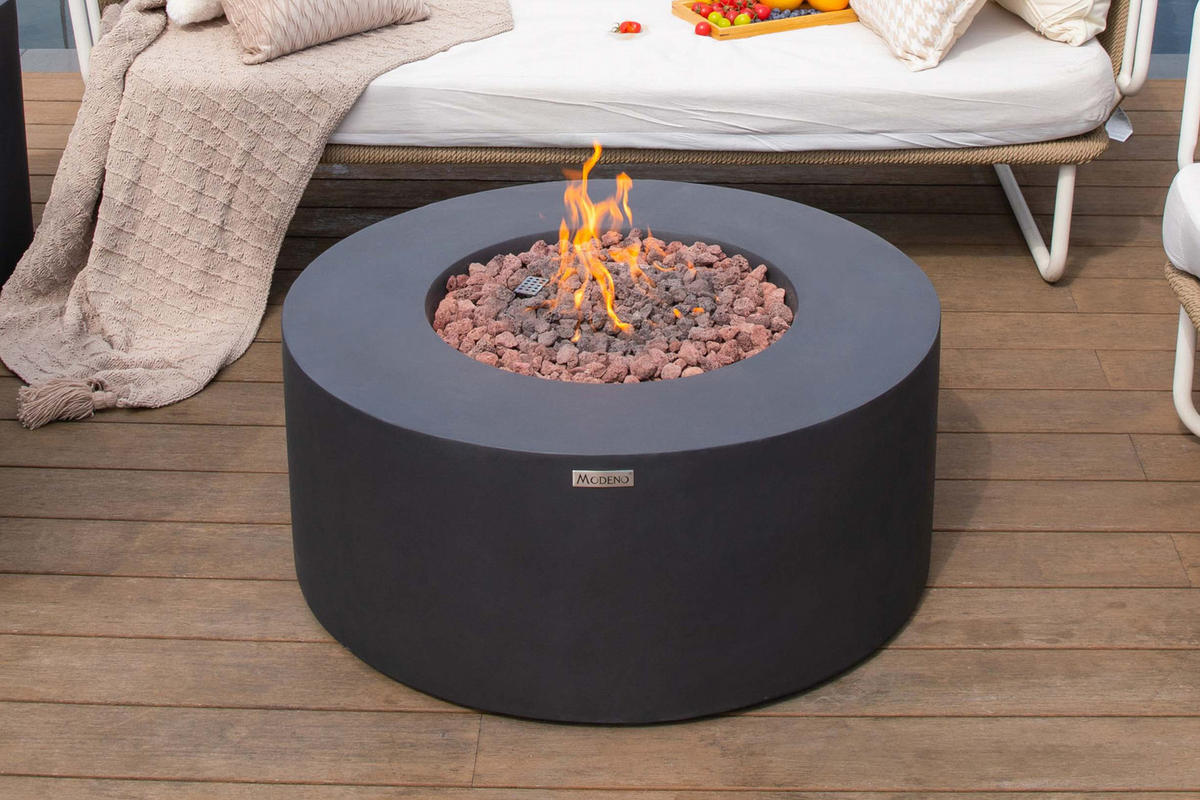 FEUERTISCH Venice Gasfeuerstelle aus GFRC-Beton 87/87/37 cm - Schwarz, Stein (87/37/87cm) - Elementi