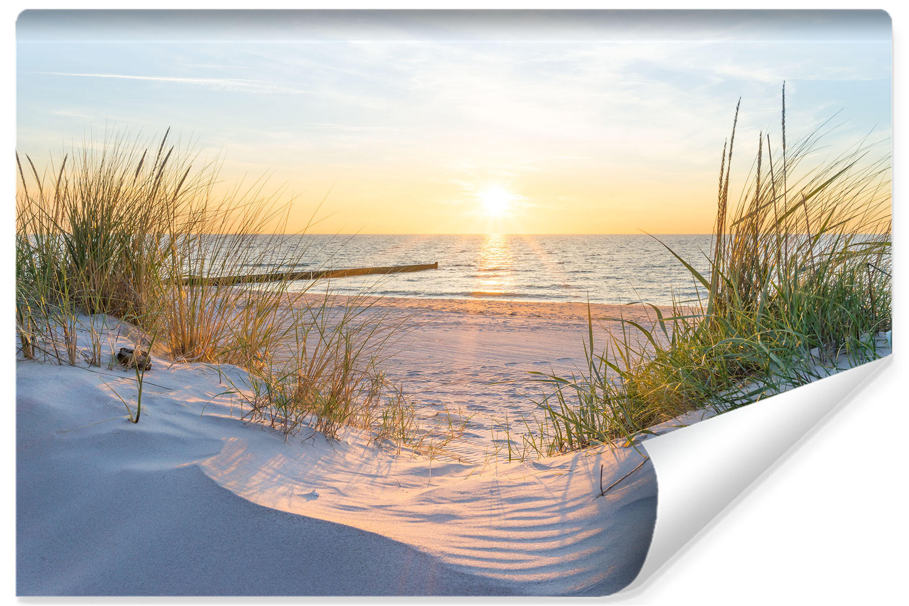FOTOTAPETE Strand Meer Sonnenuntergang Landschaft 3D 450x300cm - Blau/Beige, Papier (450/300cm) - Muralo