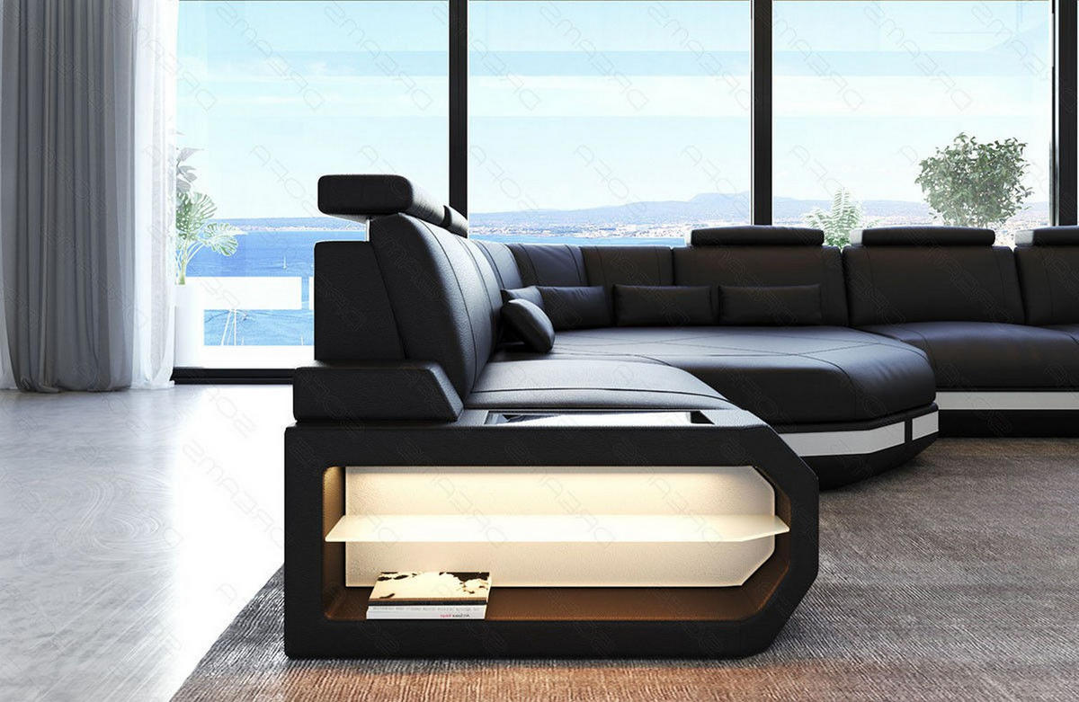 LEDERSOFA Asti L - Schwarz/Weiß, Leder (427/93/280cm) - Sofa Dreams