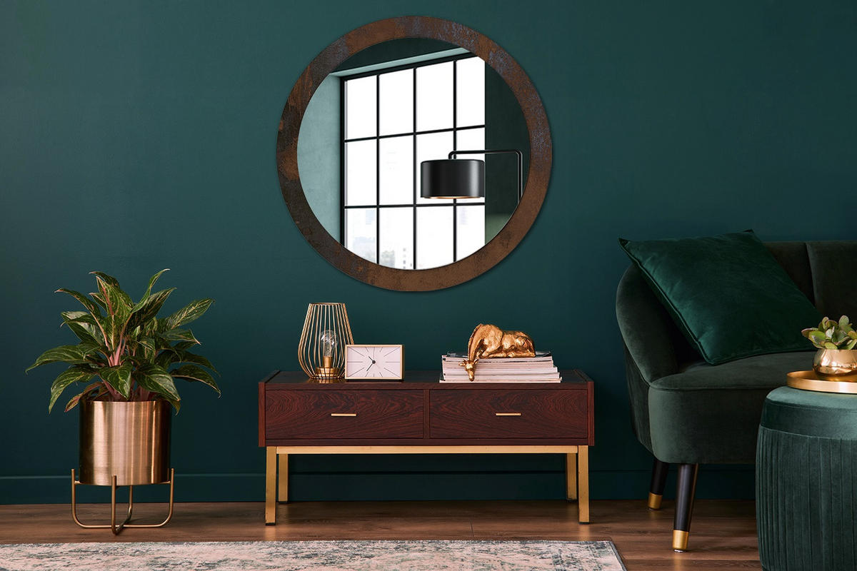 SPIEGEL Ø90 cm Rund mit Aufdruck - Braun, Glas (90/90/0.4cm) - TULUP