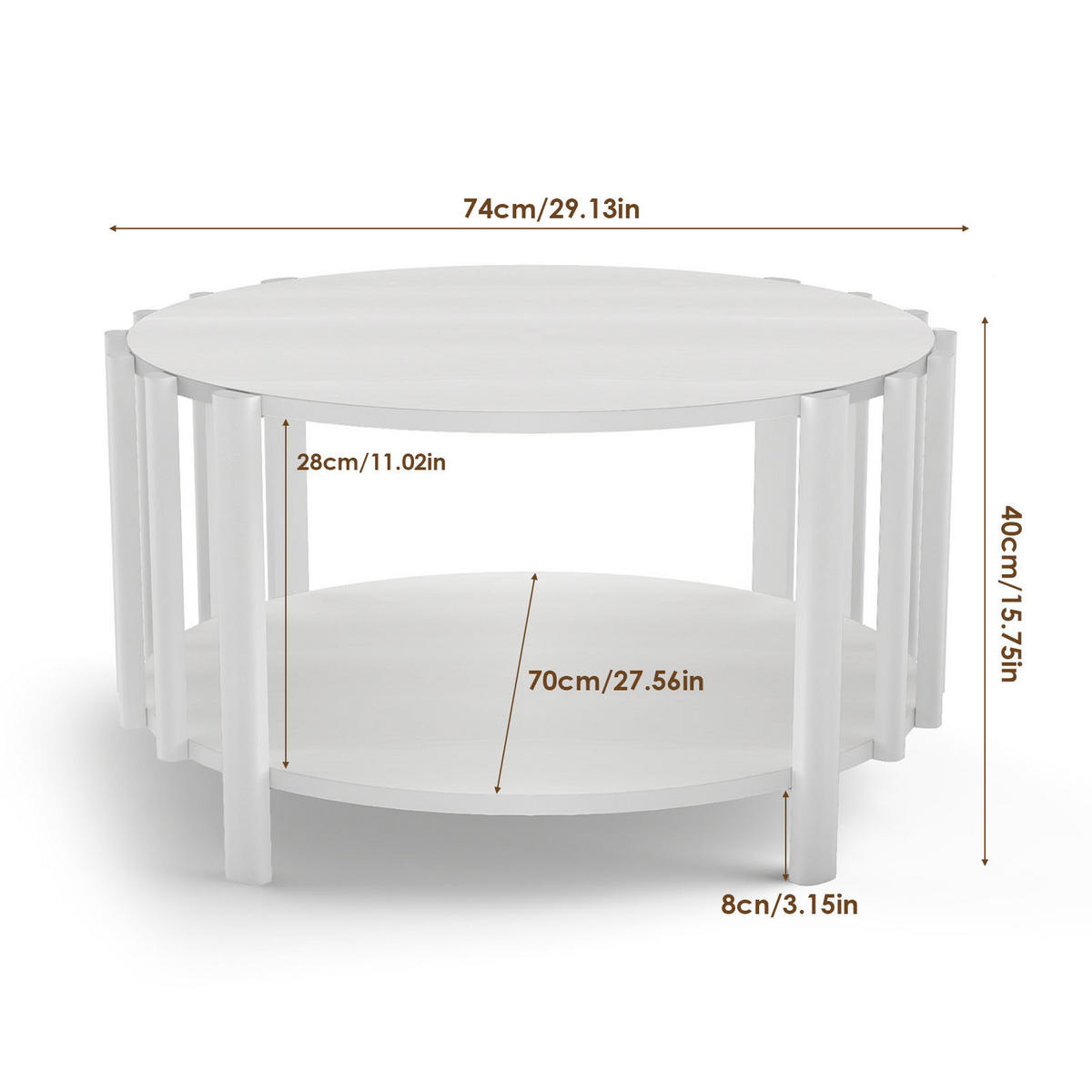 RUNDER Couchtisch Ø 70 × 40 cm – Skandinavisches, minimalistisches Design, Naturholz-Optik, Weiß - Weiß, Holzwerkstoff (70/74/40cm) - Ej. Life