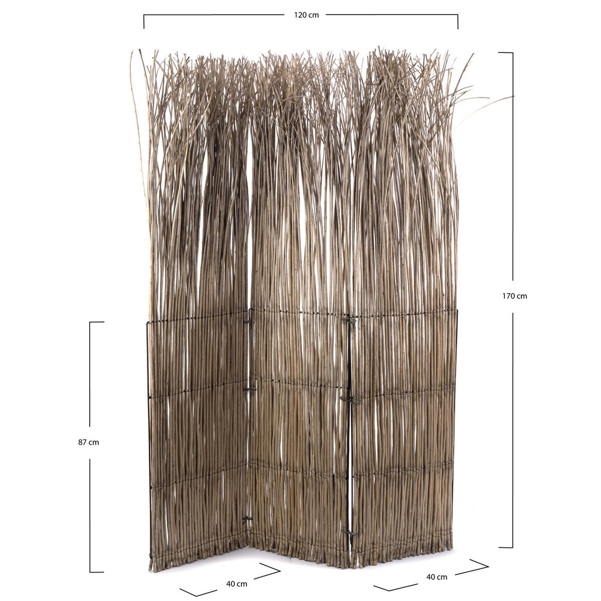 PARAVENT Nature 3-tlg. Weidenzweige grau - Multicolor, Naturmaterialien (120/160/3cm) - DESIGN DELIGHTS