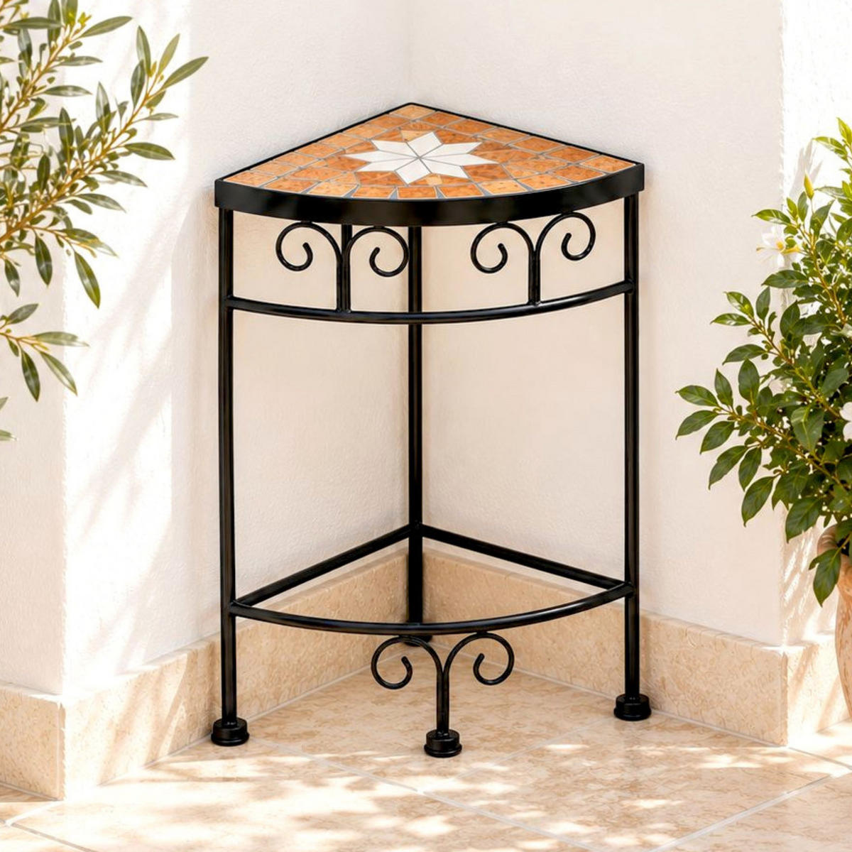 BLUMENHOCKER Ecke mit Mosaik Metall Schwarz/Terrakotta 19/19/42 cm - Schwarz, Metall (19/41/19cm) - DanDiBo