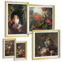 BILDER SET 5er Set - 50x50 cm & 20x30 cm & 40x60 cm Goldrahmen - Vintage-Blumen, Katzen, Pflanzen - Goldfarben, Kunststoff (40/60cm) - TULUP