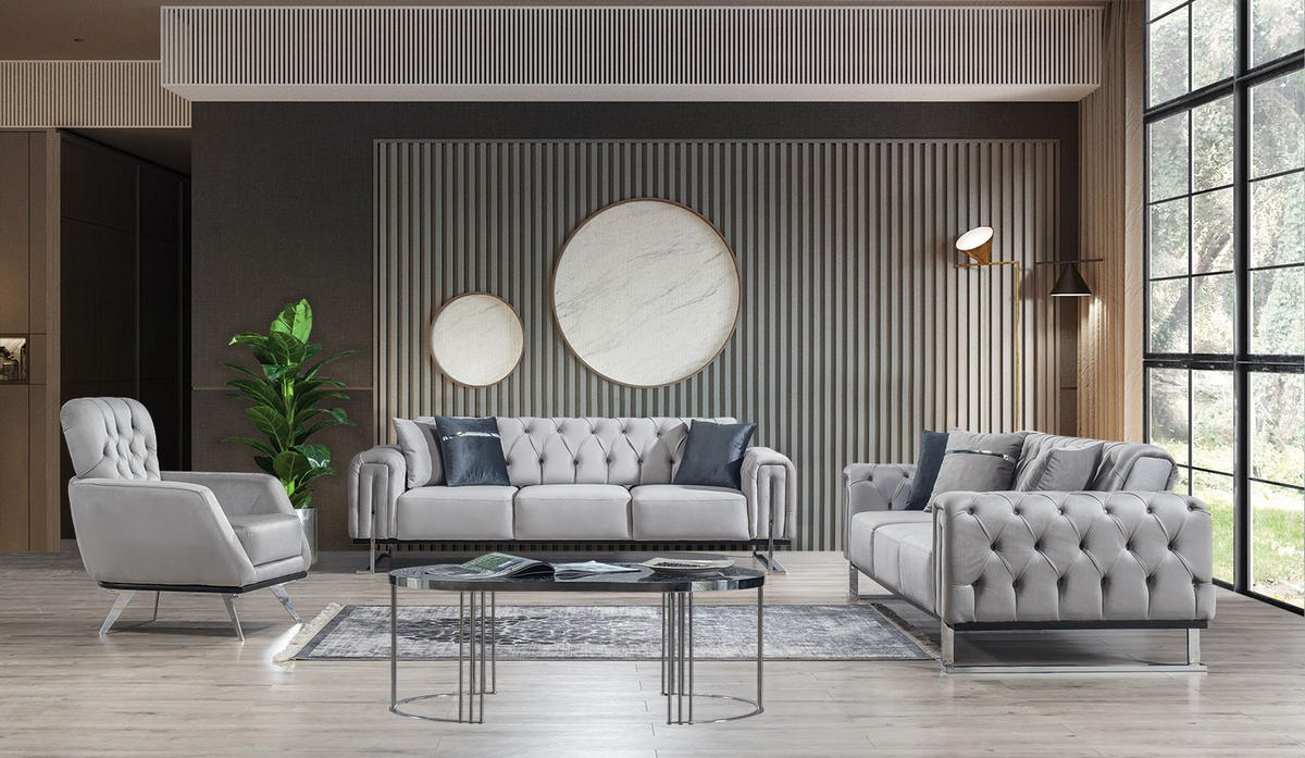 SITZGARNITUR Nova Hellgrau Stellvariante:3+3+1 - Hellgrau, Holz (230/78/95cm) - Villa Möbel