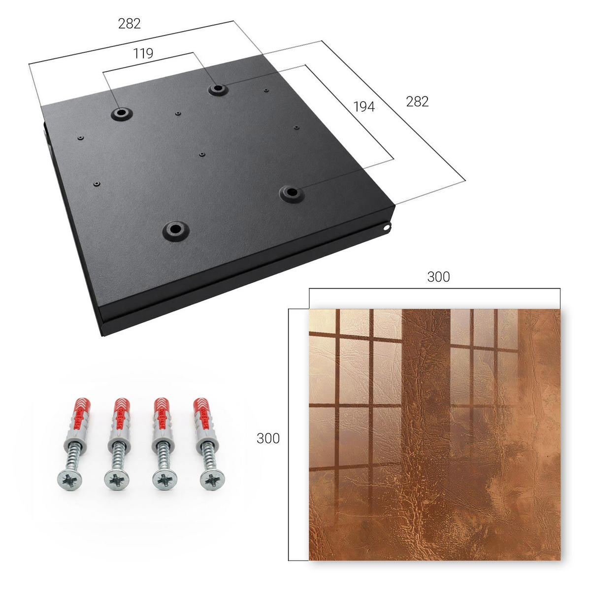 SCHLÜSSELBOX Schwarz 30x30 cm- Türöffnung nach rechts - Hautstruktur - Braun, Metall (30/30/5cm) - TULUP