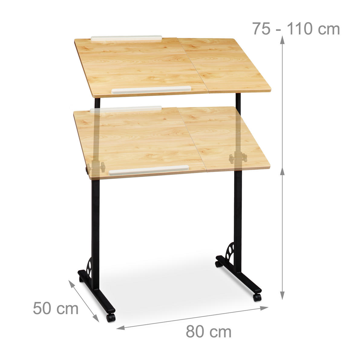 BORD Gult höjdjusterbart för bärbar dator - Ljusbrun, Träbaserade material/Metall (50/80/110cm) - Relaxdays