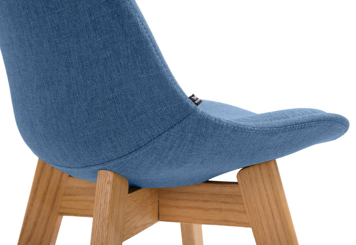 BARHOCKER 2er Set Stoff Blau - Blau/Eukalyptusholzfarben, Holz/Textil (48/112/56cm) - CLP