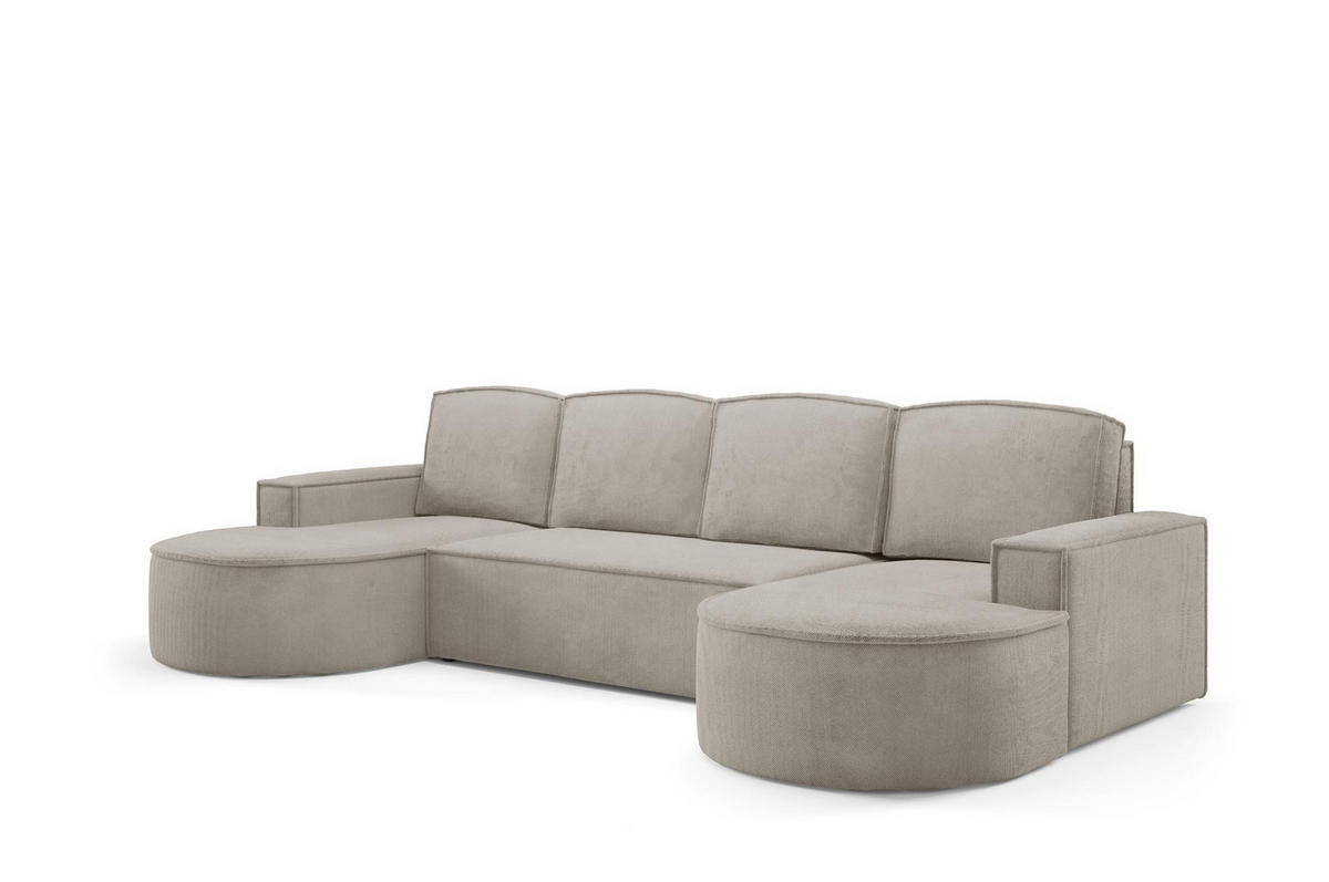 WOHNLANDSHAFT Flow U Kalt Beige, mit Schlaffunktion in Curio Stoff - Beige, Holzwerkstoff/Textil (316/88/157cm) - Bettso