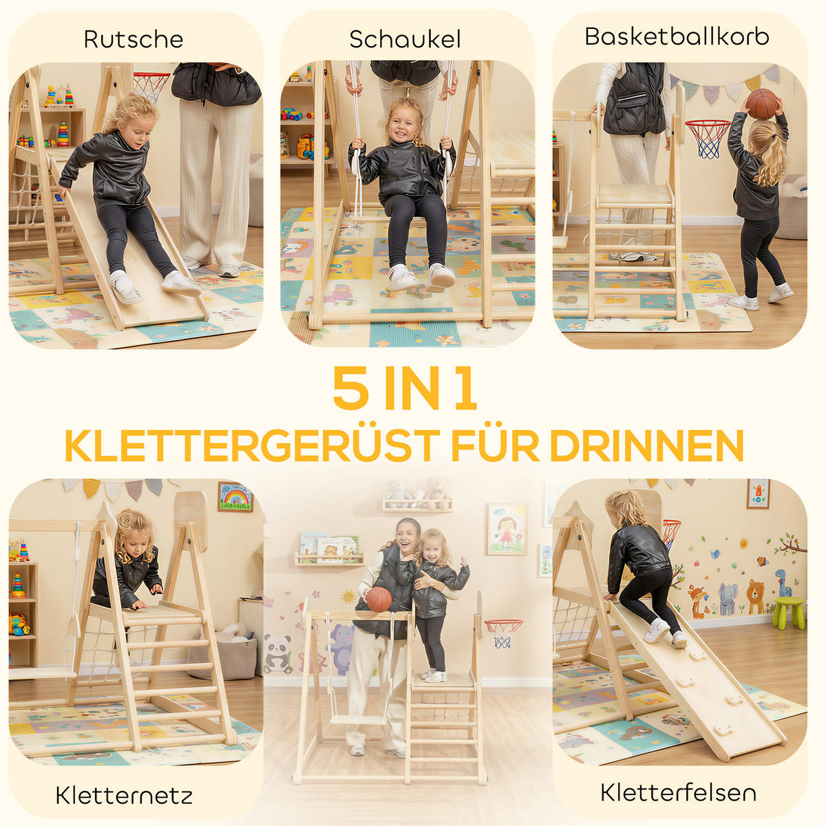 KLETTERGERÜST 5-in-1 DE-09335 Naturholz - Naturfarben, Holz (133/43/140cm) - ComfortXL