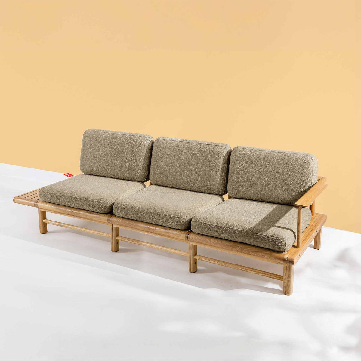 GARTENSOFA ATREDA 3-Sitzer, mit Ablage - Beige, Holz/Textil (245/74/80cm) - KONSIMO®