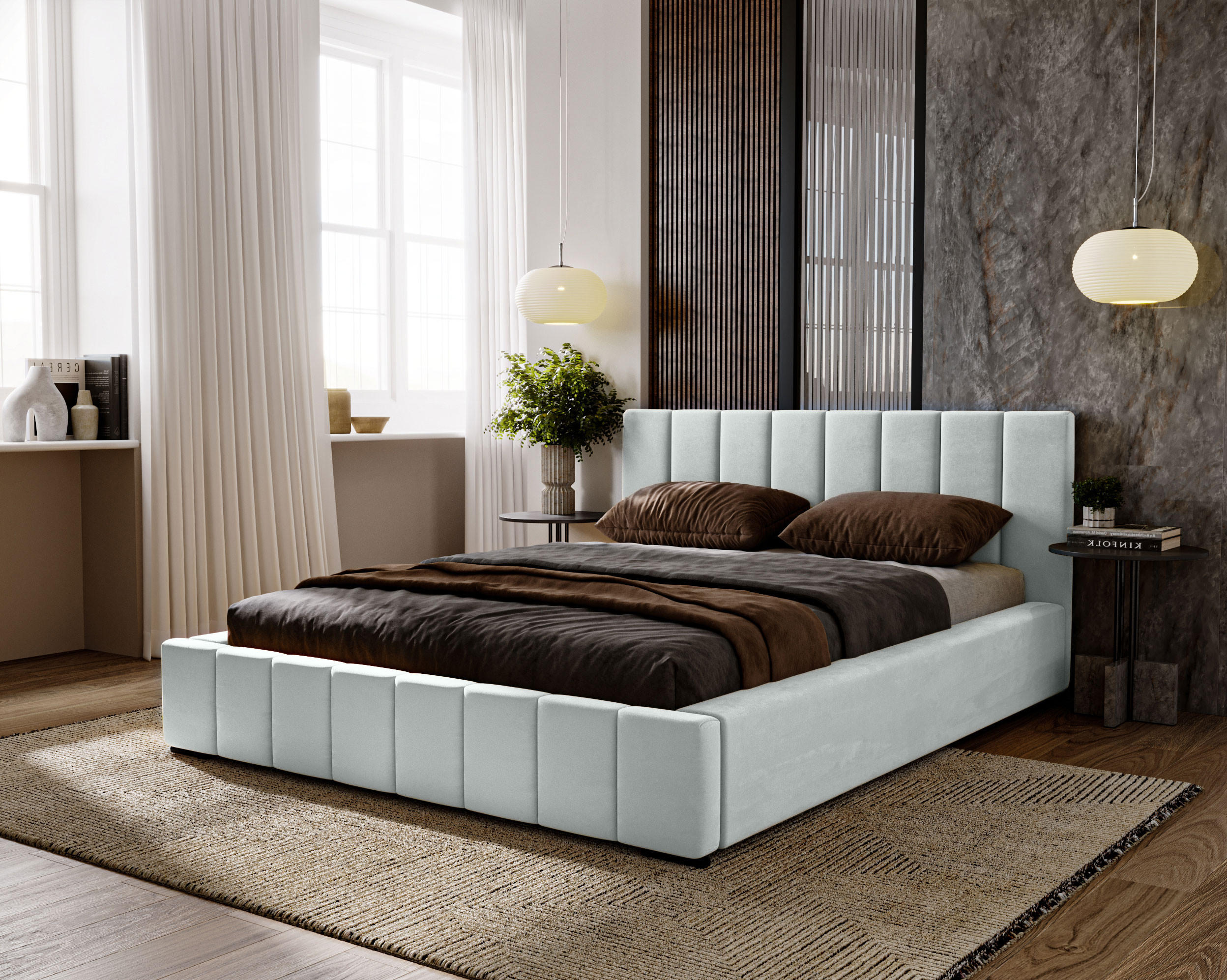 POLSTERBETT Nero 140x200 cm, Doppelbett mit Bettkasten und Lattenrost aus Holz, Velourstoff: Silbern - Silberfarben, Holz/Kunststoff (140/200cm) - Marpur
