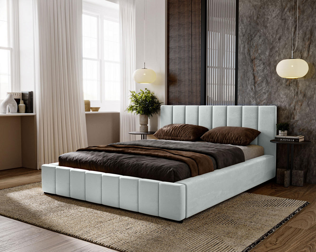 POLSTERBETT Nero 160x200 cm, Doppelbett mit Bettkasten, Lattenrost und Matratze aus Holz, Velourstoff: Silbern - Silberfarben, Holz/Kunststoff (160/200cm) - Marpur