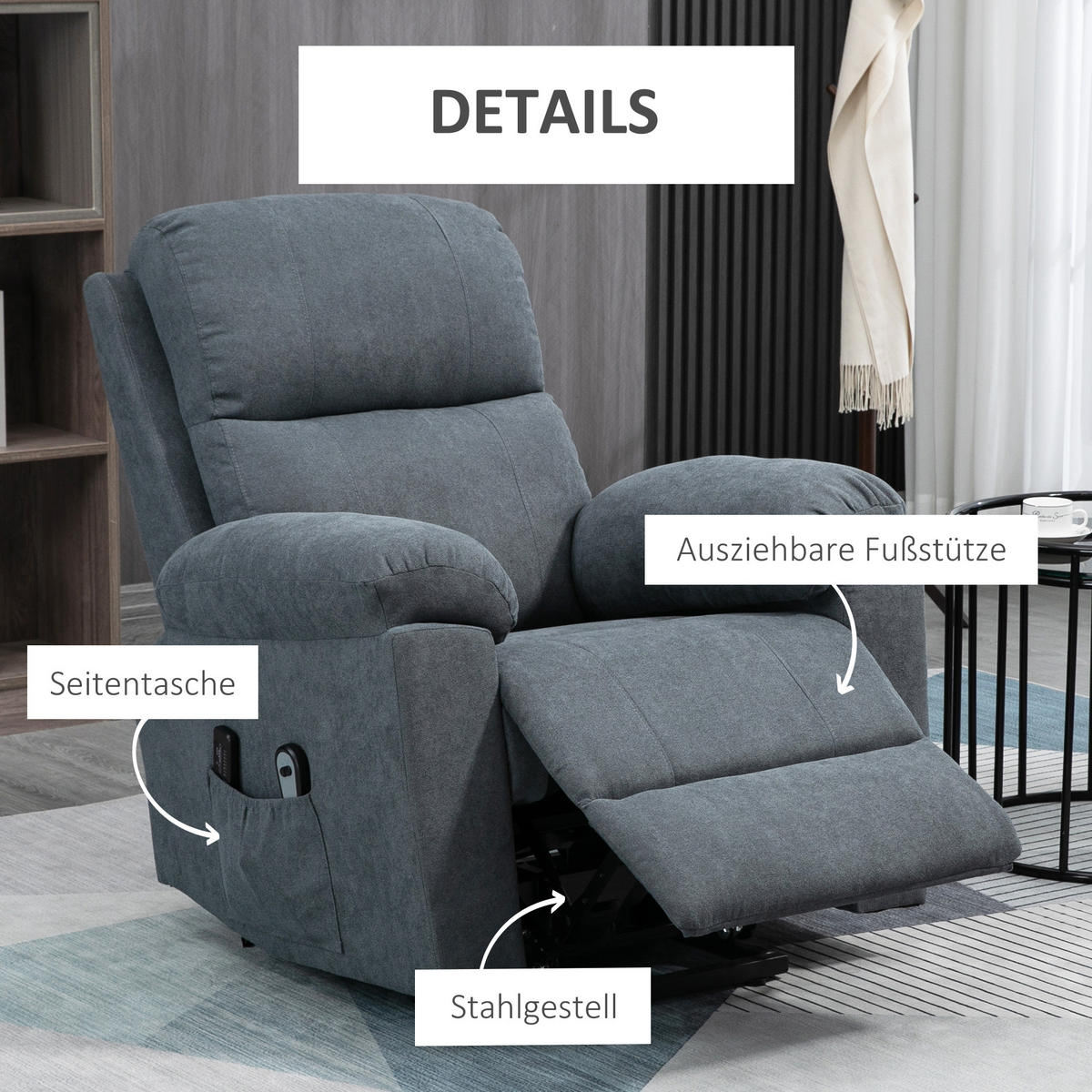 SESSEL mit Aufstehhilfe, Grau - Grau, Kunststoff (99/103/89cm) - HOMCOM
