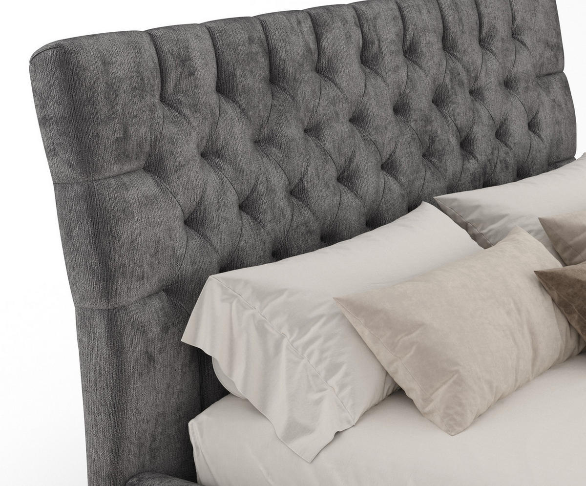 POLSTERBETT Vezzola Dunkelgrau 160/200 cm im Chenille-Stoff - Dunkelgrau/Naturfarben, Holz/Holzwerkstoff (160/200cm) - Maison de Reve