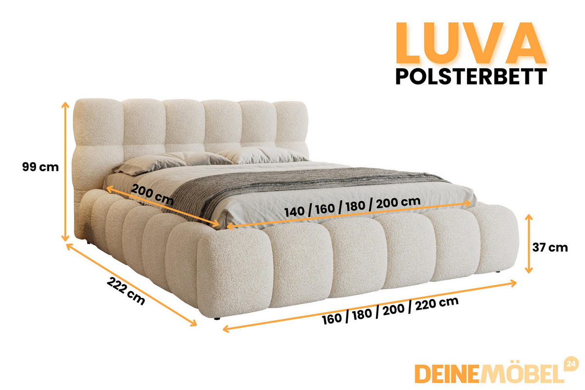 POLSTERBETT LUVA 200/200 in Boucle Creme - Creme, Holz/Holzwerkstoff (200/200cm) - Deine Möbel 24
