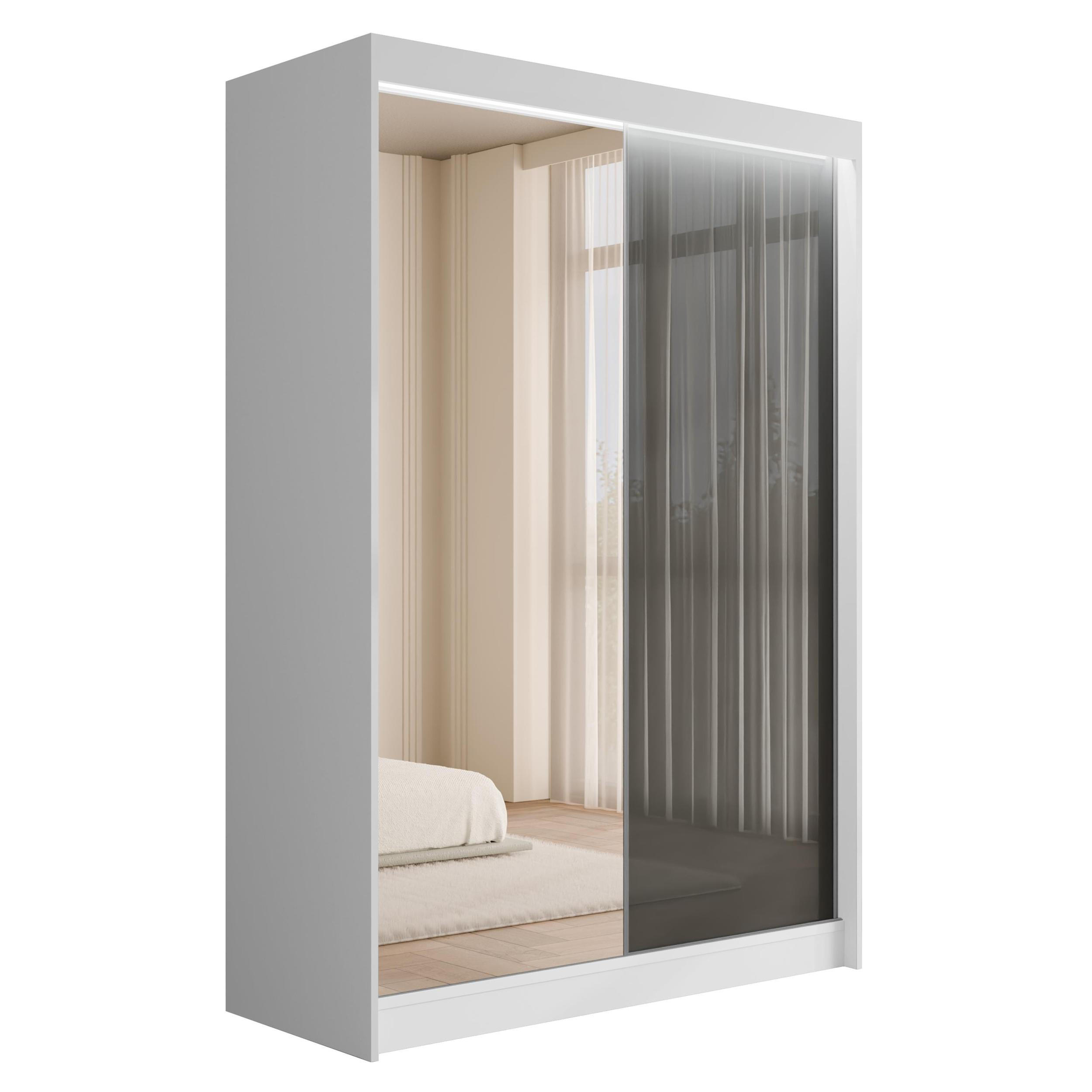 KLEIDERSCHRANK VESLI mit LED - 120 cm - Weiß|Grau - Weiß/Grau, Holzwerkstoff (120/215/61cm) - ALTDECOR