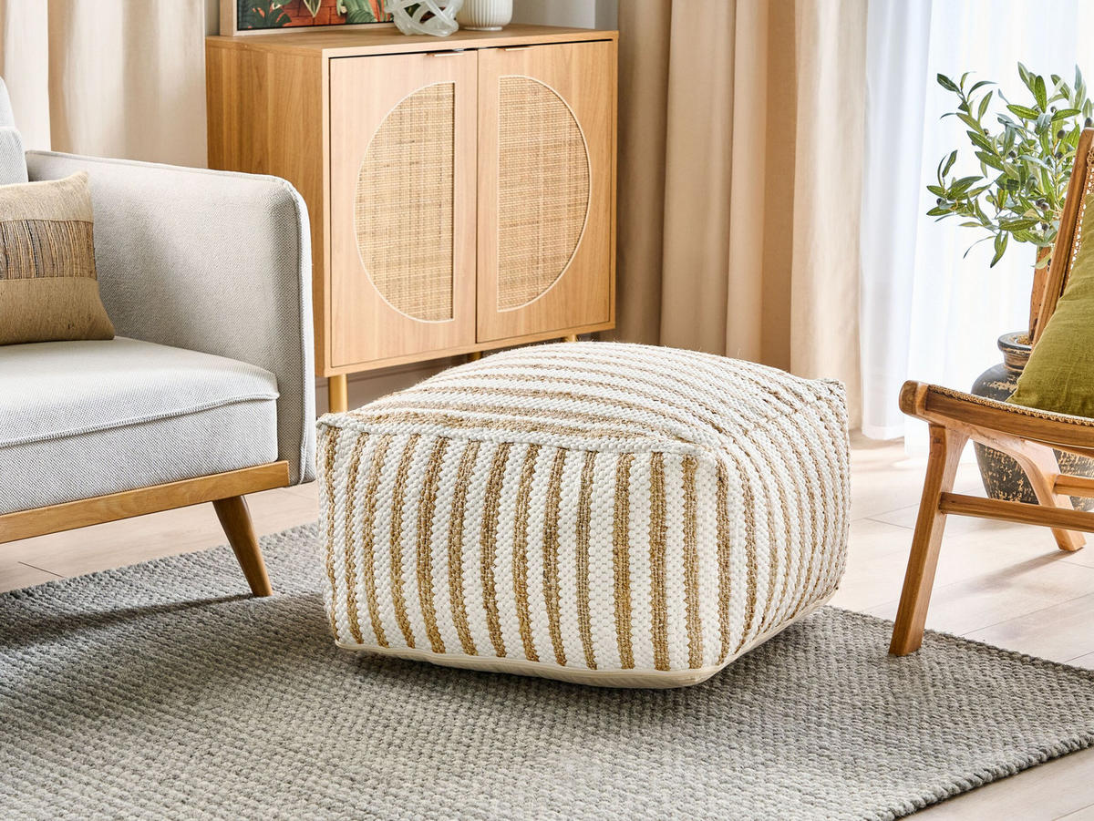 POUF Beige Almatti - Beige/Weiß, Naturmaterialien (60/30/60cm) - Beliani