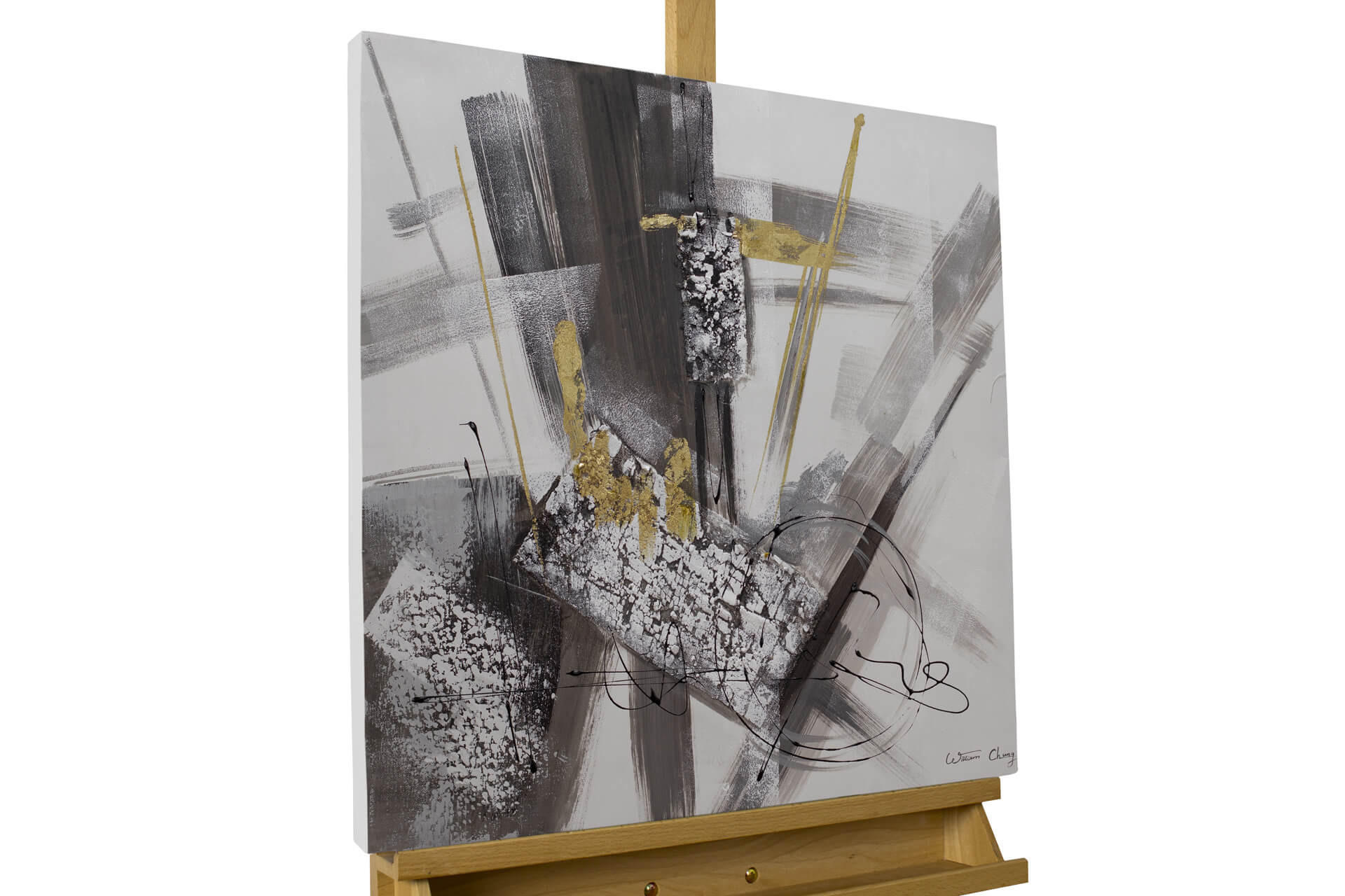 RUČNE MAĽOVANÝ AKRYLOVÝ OBRAZ 60/60 cm, sivý, abstraktný geometrický motív - sivá, drevo/textil (60/60cm) - KUNSTLOFT