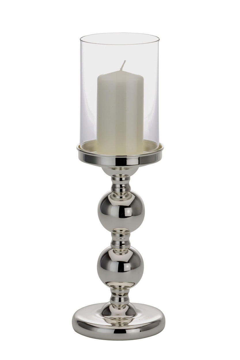 WINDLICHT "Romantik" auf Kugelfuß, versilbert glatt poliert, H 36 cm - Silberfarben, Paraffin (12/36/36cm) - Hermann Bauer jun. Kollektion GmbH