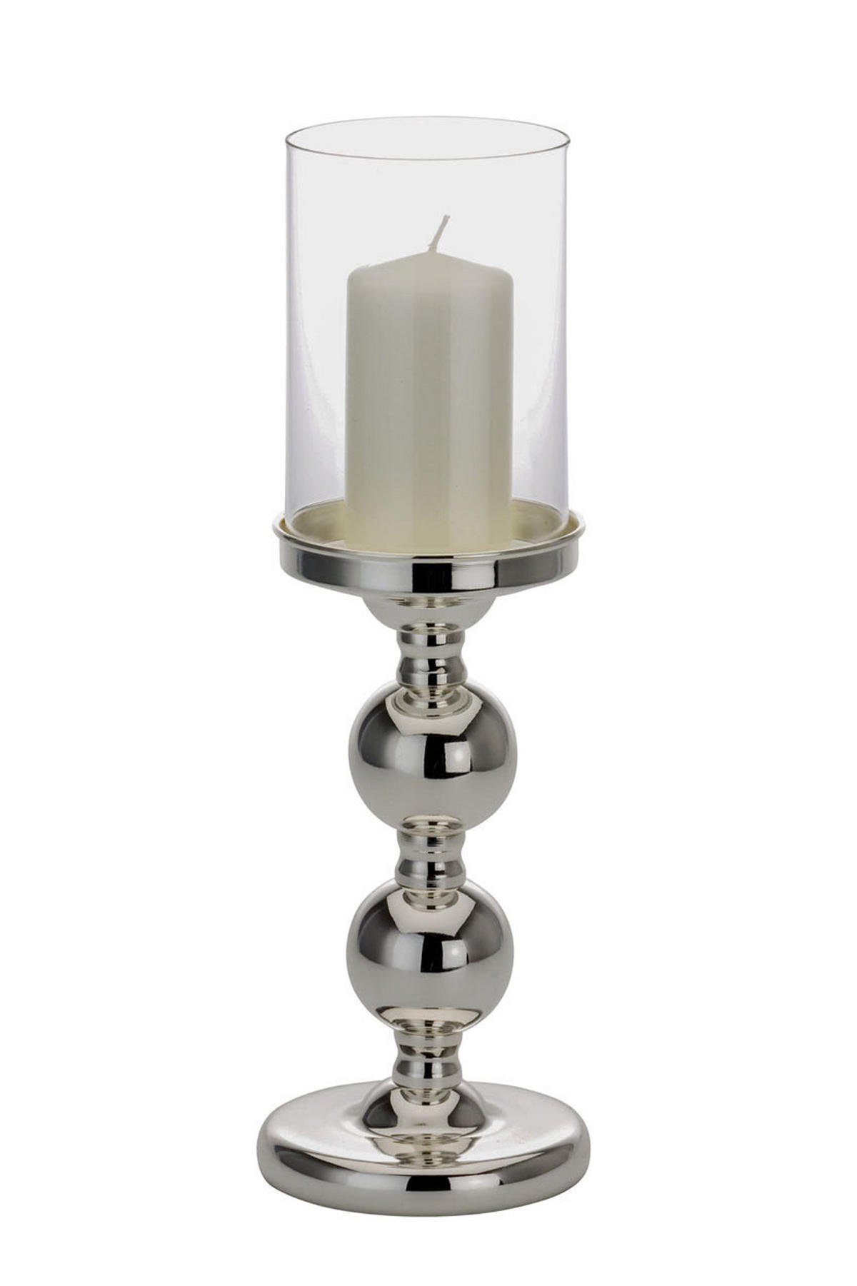 WINDLICHT "Romantik" auf Kugelfuß, versilbert glatt poliert, H 36 cm - Silberfarben, Paraffin (12/36/36cm) - Hermann Bauer jun. Kollektion GmbH
