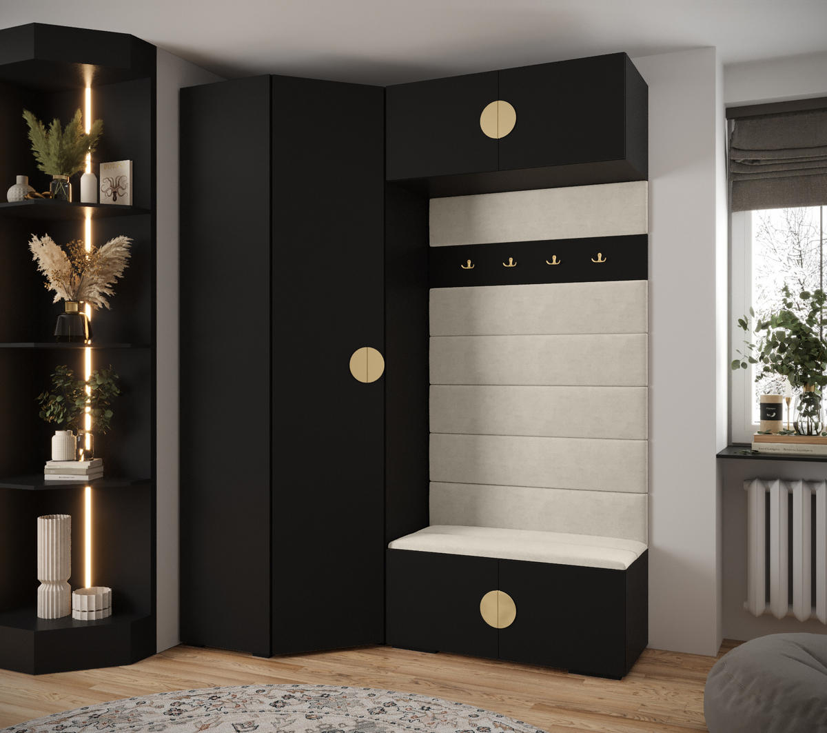 GARDEROBEN-SET 236,7/181,7/47 - Beige/Goldfarben, Holz/Metall (181.7/236.7/47cm) - Abiks Möbel