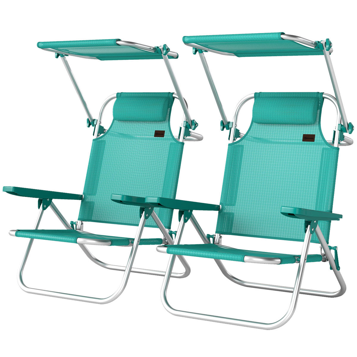 SONNENLIEGE Set aus 2 klappbaren Strandstühlen – Türkis,68*62*79cm - Grün, Metall (62/79/68cm) - Vallsero