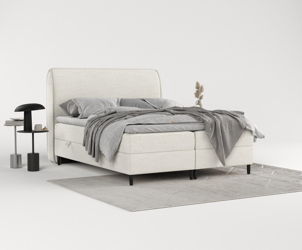 BOXBETT Lunaro 120/200 cm Creme im Modesto Stoff - Creme/Schwarz, Holz/Holzwerkstoff (120/200cm) - AltaBeds