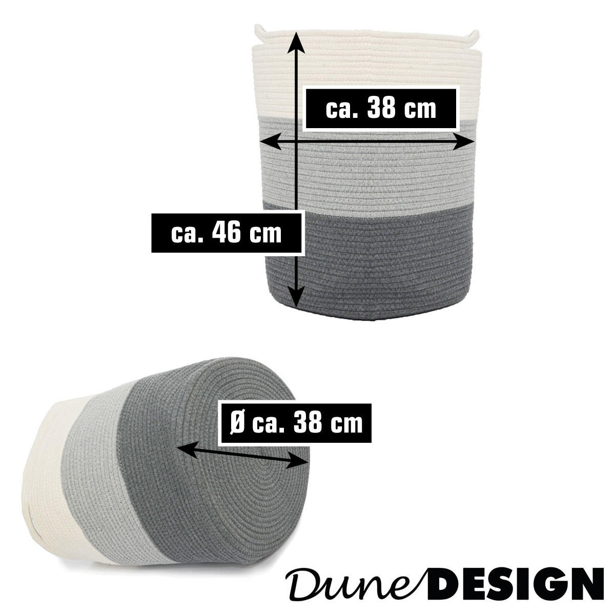 BAUMWOLL-WÄSCHEKORB 50 Liter Ø38x46 cm Grau - Grau, Textil (46/46/38cm) - Dunedesign