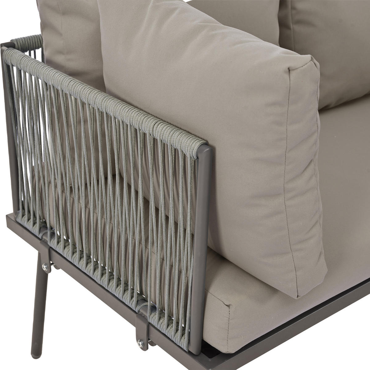 GARTENLOUNGE-SET L-förmiges Gartenmöbel-Set Sitzgruppe mit 2 Sofas&1 Tisch Lounge-Set - Grau, Textil/Metall - STILVORA