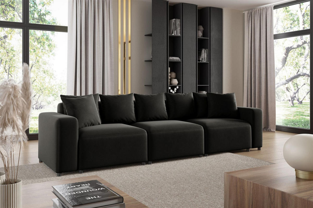 SOFA Megan 3-sitzer In Salvador - Schwarz, Holzwerkstoff/Textil (327/75/98cm) - Fun Möbel