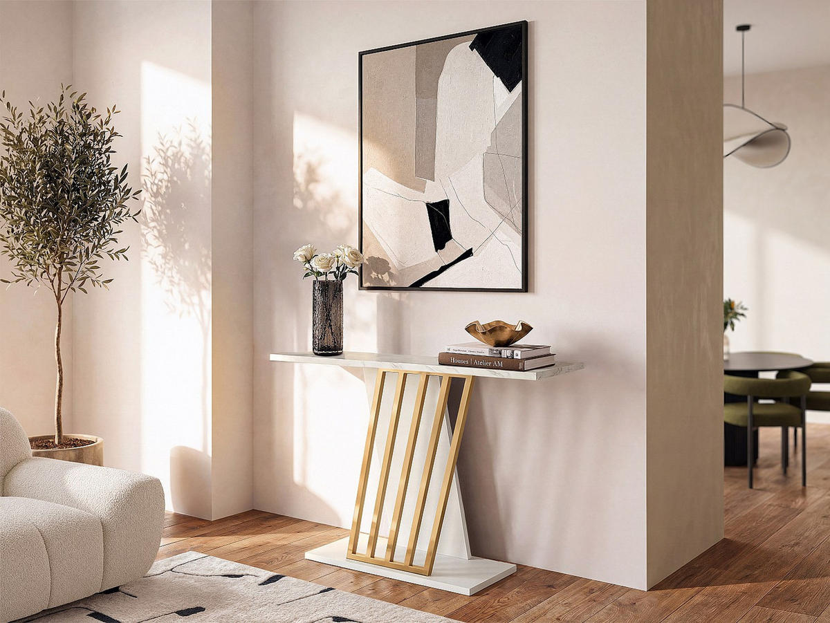 KONSOLENTISCH - 90 cm x 29.6 cm - holz - weiß, goldfarben Orsona - Goldfarben/Weiß, Holz (29.6/90/76.8cm) - Vente-Unique