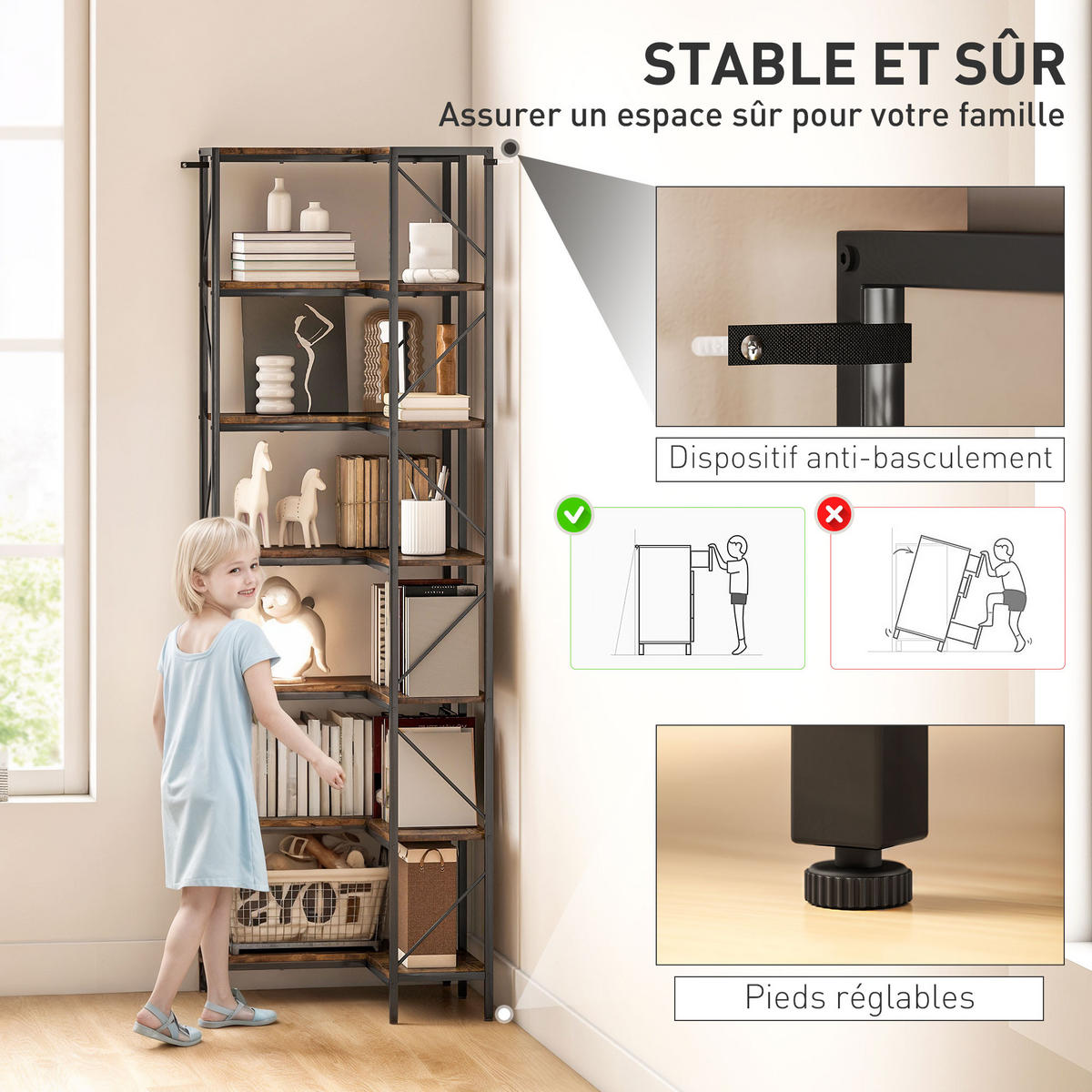 REGAL DE-15529 7-stufig, L-Form, 60/60/198 cm Rustikalbraun - Braun, Holzwerkstoff (60/198/60cm) - ComfortXL
