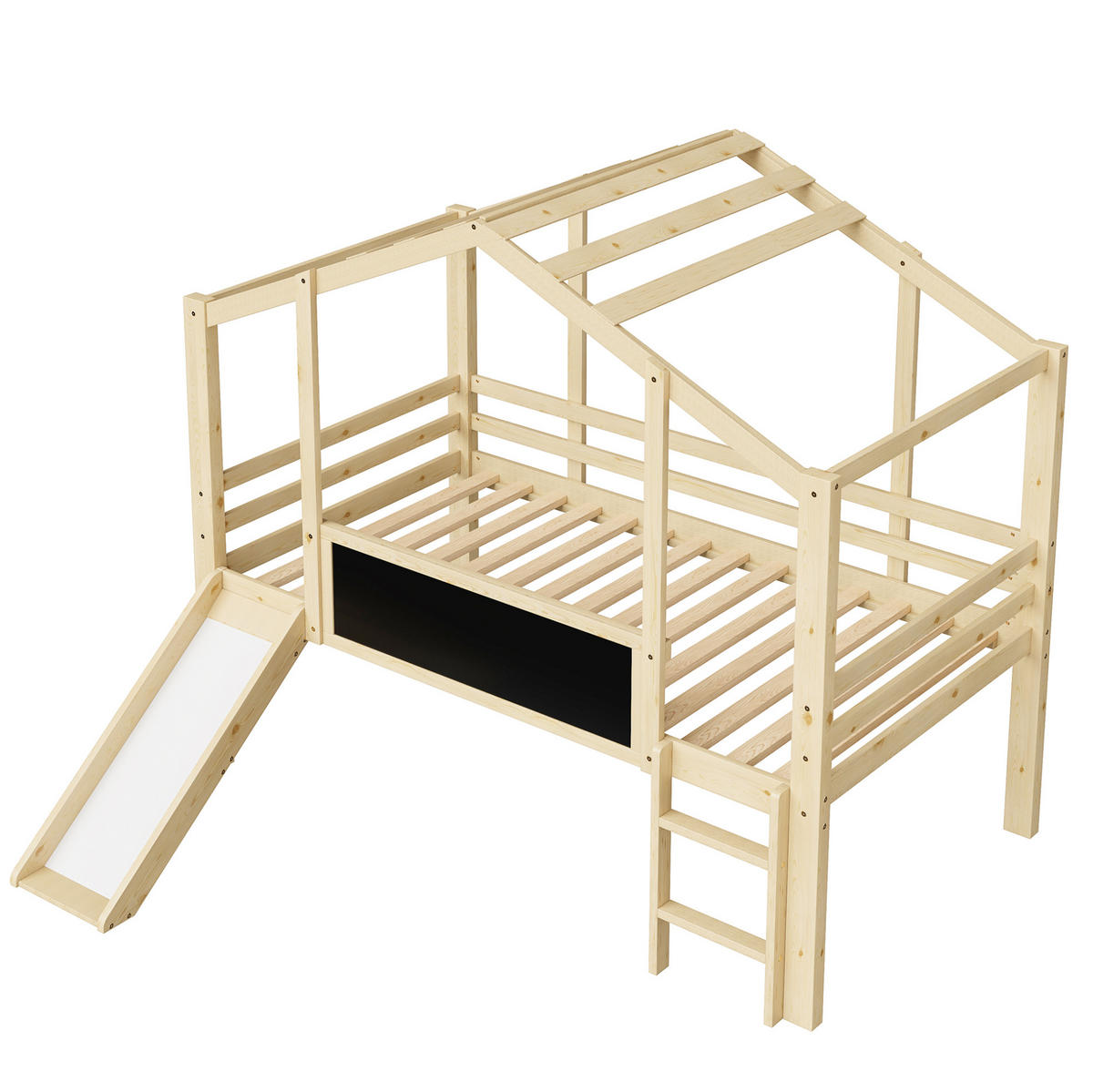 VYSOKÁ posteľ 90/200 cm prírodná z masívneho dreva so šmykľavkou rebríkom a tabuľou - prírodná farba, drevo (90/200cm) - OKWISH