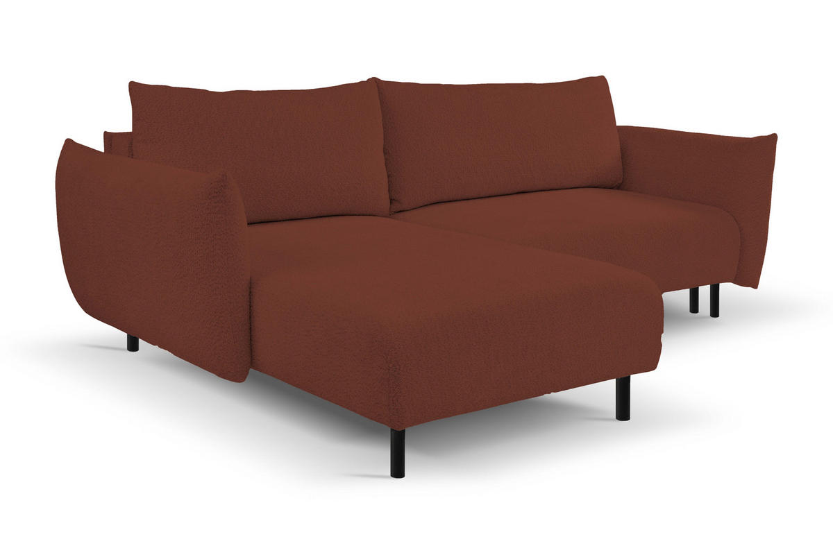 ECKSOFA ADEL mit Schlaffunktion und Bettkasten, L-förm, Metallbeine, verstellbar lose Rückenkissen, freistehend, LINKS, 171x257x90 cm, Bordeaux - Bordeaux, Holz/Textil (171/257cm) - DomoHome