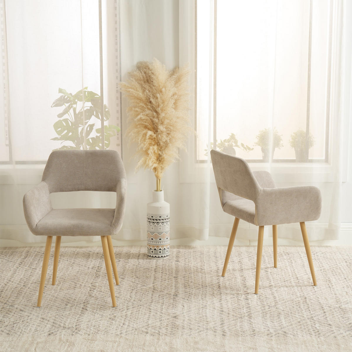 ESSZIMMERSTÜHLE 2er-Set, gepolsterte Sitzfläche aus Stoff, Metallbeine, Beige - Beige, Textil/Metall (54.5/78/53cm) - Meubles Cosy