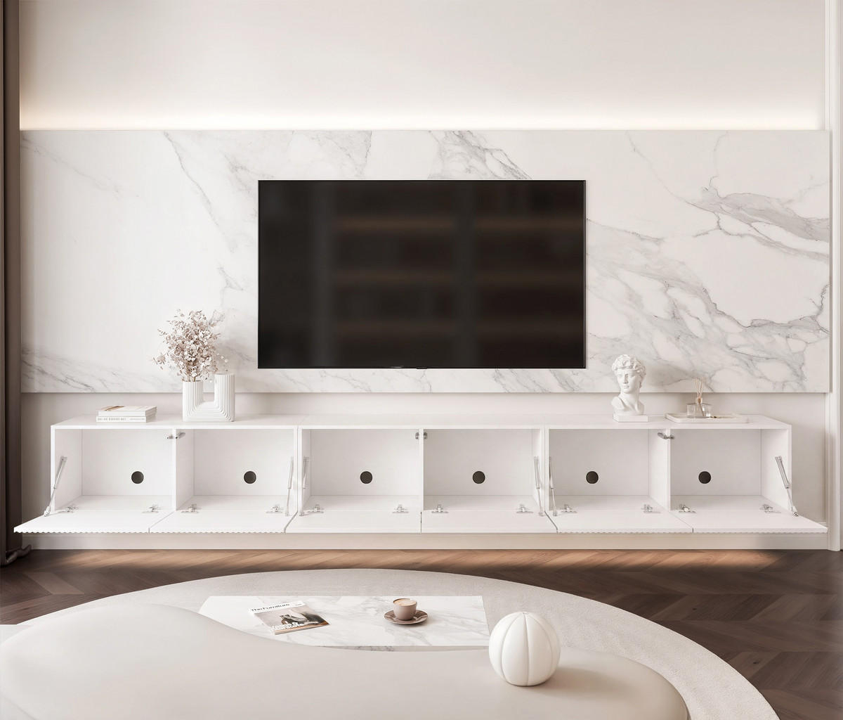 TV-LOWBOARD ANGEL mit LED-Beleuchtung, 300 cm Weiß matt - Weiß, Holzwerkstoff (300/36/40cm) - Idohome